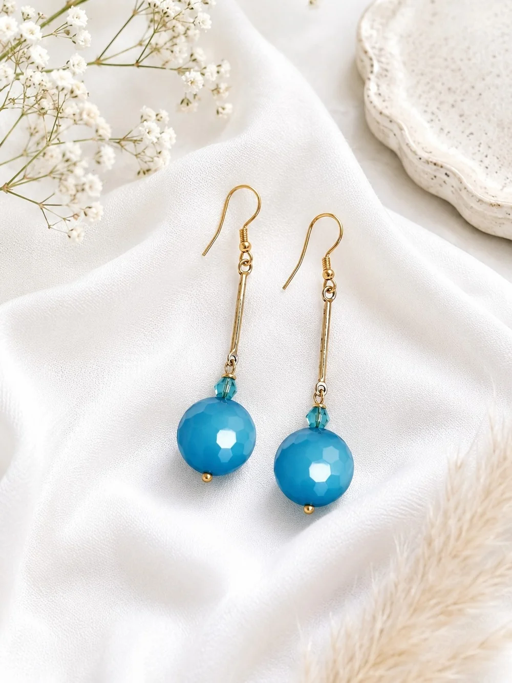 Gold-Tone Drop Earrings with Turquoise Beads - Women Jewelry